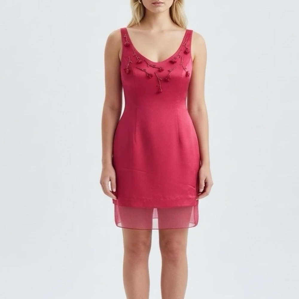 Papell Boutique Vintage Pink Beaded Mini Dress